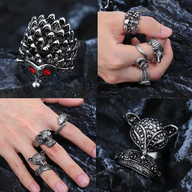 [Australia] - ORAZIO 16Pcs Gothic Open Rings Set for Men Women Punk Adjustable Snake Dragon Claw Animal Rings Vintage Goth Skull Rings Indie Aesthetic 16PCS Rings 