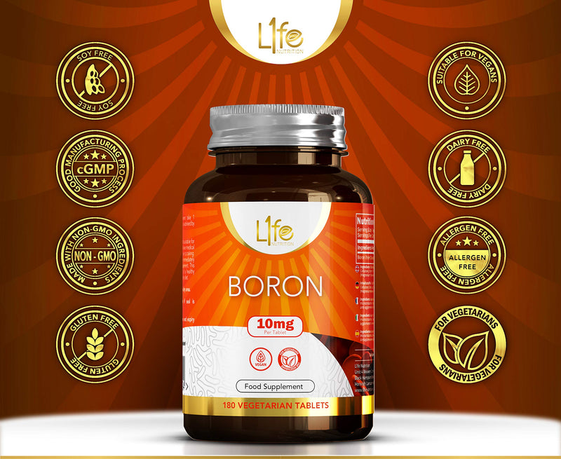 [Australia] - LN Boron Supplements | 180 High Strength Vegan Boron Tablets - 10mg per Tablet | Non-GMO, Gluten, Dairy & Allergen Free | Manufactured in ISO Licensed Facility in The UK 