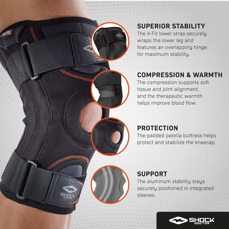 [Australia] - Shock Doctor 870 Knee Brace, Knee Support for Stability, Minor Patella Instability, Meniscus Injuries, Minor ligament Sprains for Men & Women, Sold as Single Unit (1) Large 