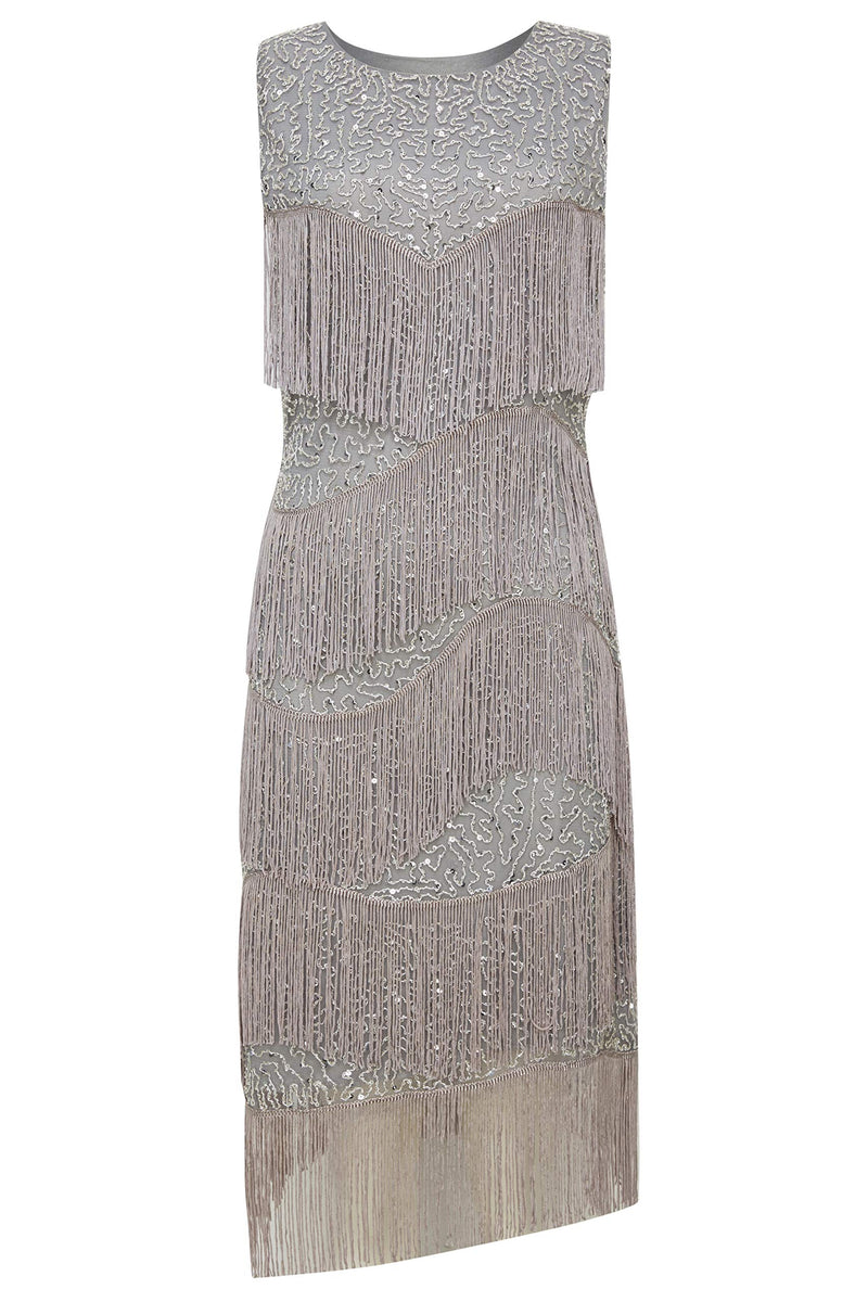 [Australia] - BABEYOND 1920s Flapper Dress Gatsby Fringed Dress Roaring 20s Beaded Dress Art Deco Dress for Gatsby Themed Party Prom Gray Small 