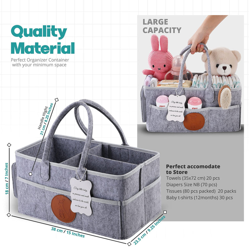 [Australia] - Junior's Cart - Baby Nappy Caddy Organizer - Baby Storage Caddy with Handle | Premium Quality with Zipper Pocket | Portable Nursery Storage Diaper Caddy Organiser (Grey) 