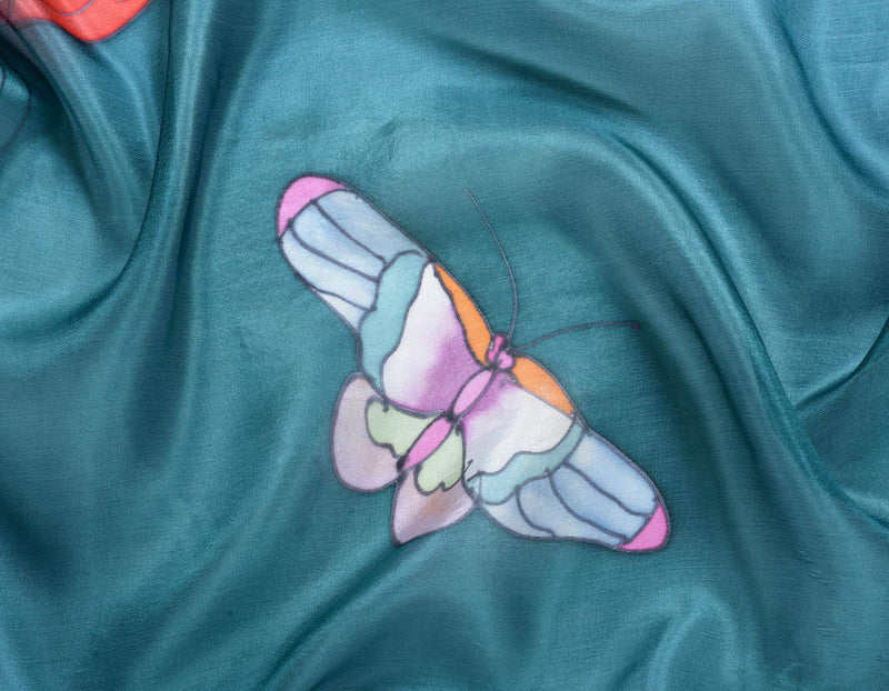 [Australia] - Invisible World Women's 100% Silk Scarf-Butterfly Teal 