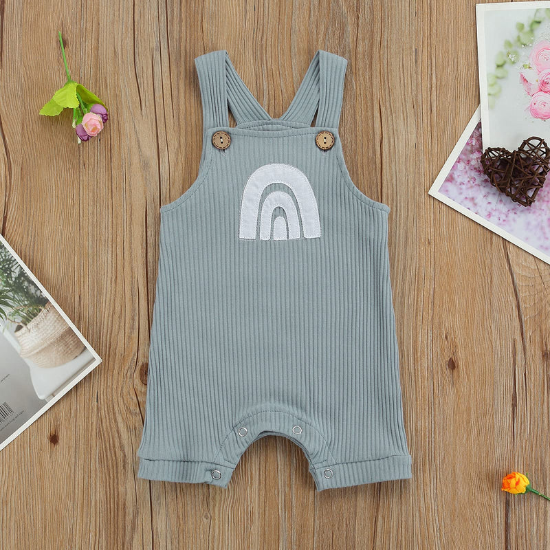 [Australia] - Bagilaanoe Summer Outfit Newborn Baby Boy Girl Sleeveless Button Ribbed Romper Solid Plain One Piece Jumpsuits Blue Grey 0-3 Months 