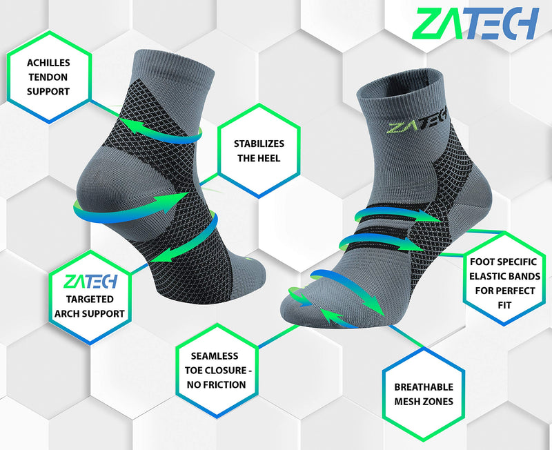 [Australia] - ZaTech Plantar Fasciitis Sock, Compression Socks. Heel, Ankle & Arch Support. (Grey/Black, Medium) Grey/Black M 