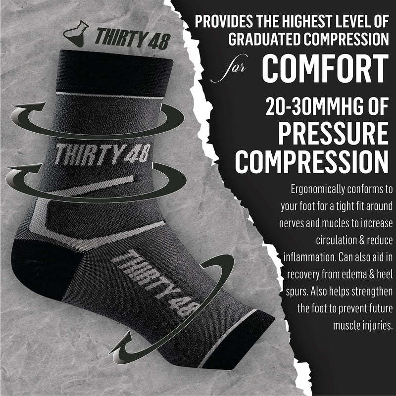 [Australia] - Thirty48 Plantar Fasciitis Compression Socks(1 or 2 Pairs), 20-30 mmHg Foot Compression Sleeves for Ankle/Heel Support, Increase Blood Circulation, Relieve Arch Pain, Reduce Foot Swelling Black (1 Pair) Small 