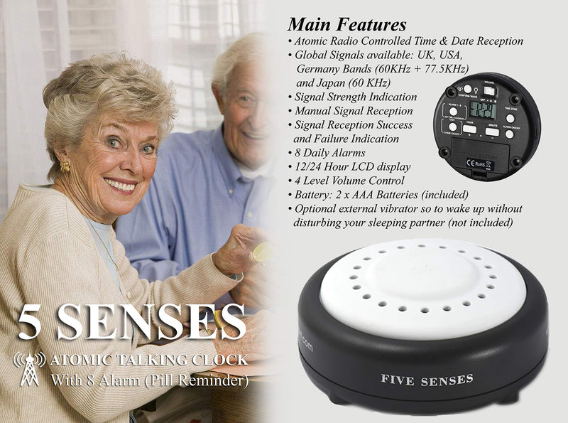 [Australia] - Five senses - atomic talking alarm clock for mom and dad or visually Impaired people with 8 wake up alarms clock an option for talking watch 1623 