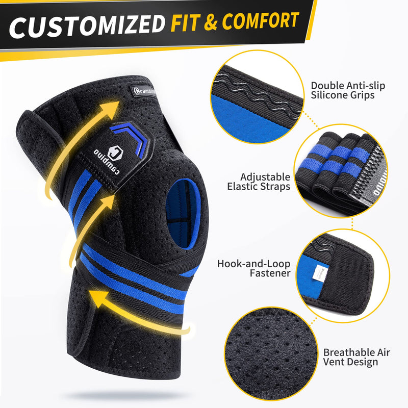 [Australia] - CAMBIVO Knee Brace for Knee Pain with Side Stabilizers for Women and men, Adjustable Compression Knee Support with Patella Gel Pads, Relief Meniscus Tear, ACL, MCL, Arthritis, Joint Pain, Injury Recovery (Blue, Medium) Blue 