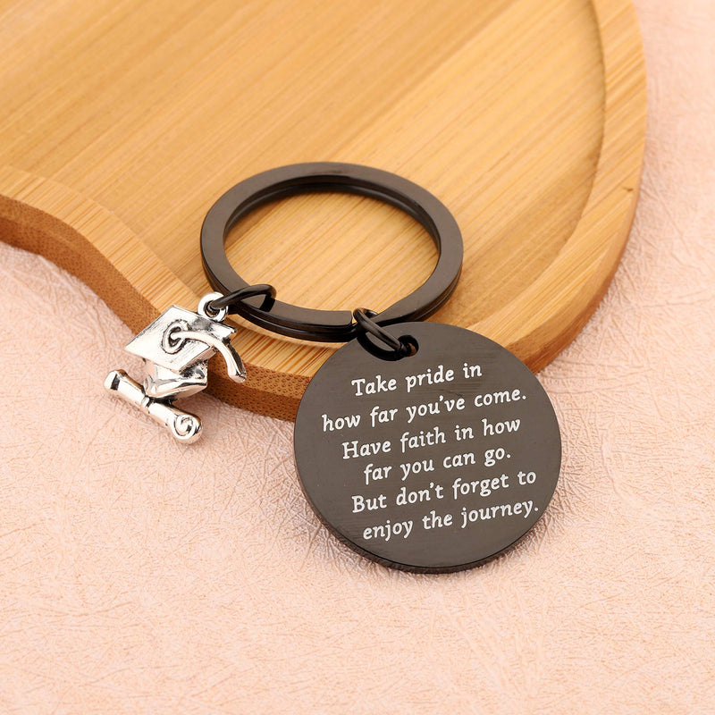 [Australia] - FUSTMW Graduation Gift Take Pride in How Far You Have Come Keychain Inspirational Letters Graduates Gifts for Him/Her Black 