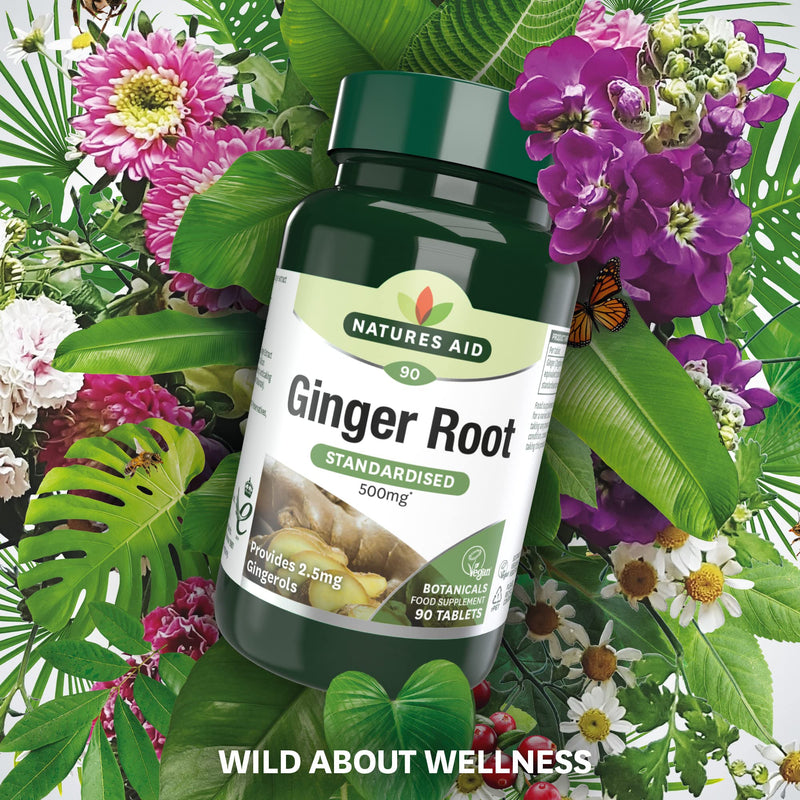 [Australia] - Natures Aid Ginger Root 500 mg 90 Tablets (Botanical Supplement, Providing Gingerols and Shogaols, Vegan Society Approved, Made in the UK) 