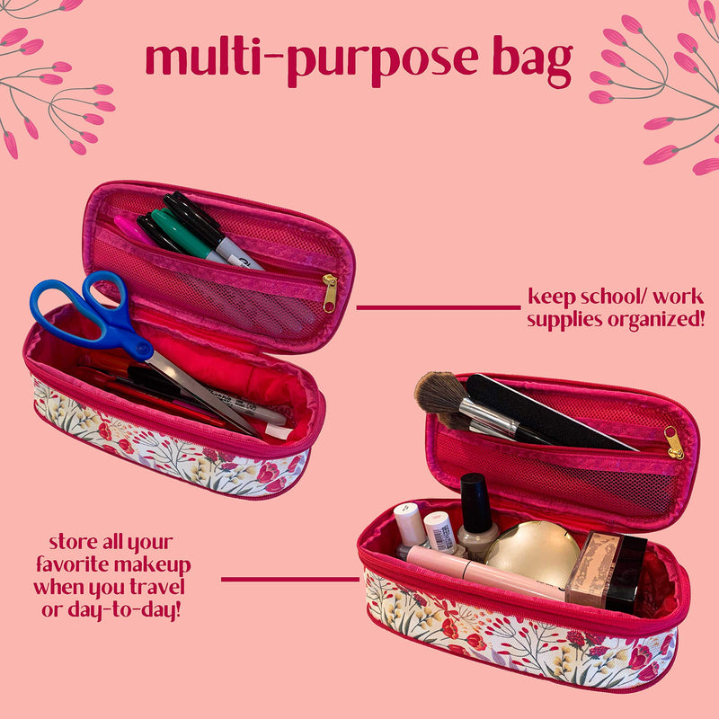 [Australia] - Steel Mill & Co Big Capacity Pencil Case Holder, Cute Floral Expandable Travel Zipper Pouch, Storage Organizer for Art Supplies, Makeup, Toiletries, and Tech Accessories, Wildflowers 