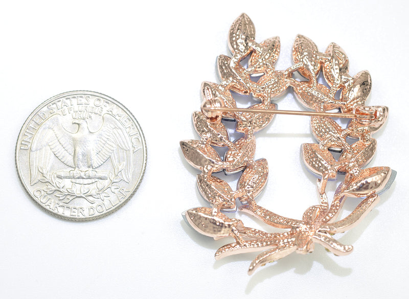 [Australia] - Gyn&Joy Gold Tone Olive Leaf Branch Swarovski Element Crystal Rhinestone Holiday Pin Brooch BZ054 Purple 
