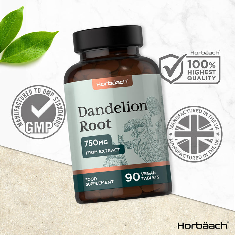 [Australia] - Dandelion Root Extract 750mg | High Strength 4:1 Extract | Liver & Digestion Support | 90 Vegan Tablets | by Horbaach 