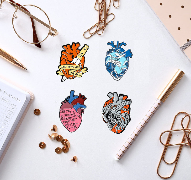 [Australia] - Fashion Enamel Pin Set Anatomic Heart Brooch Pins with Various Novel Designs Artistic Lapel Pins Accessory for Backpacks Badges Hats Bags for Women Girls Kids Gift Steampunk 