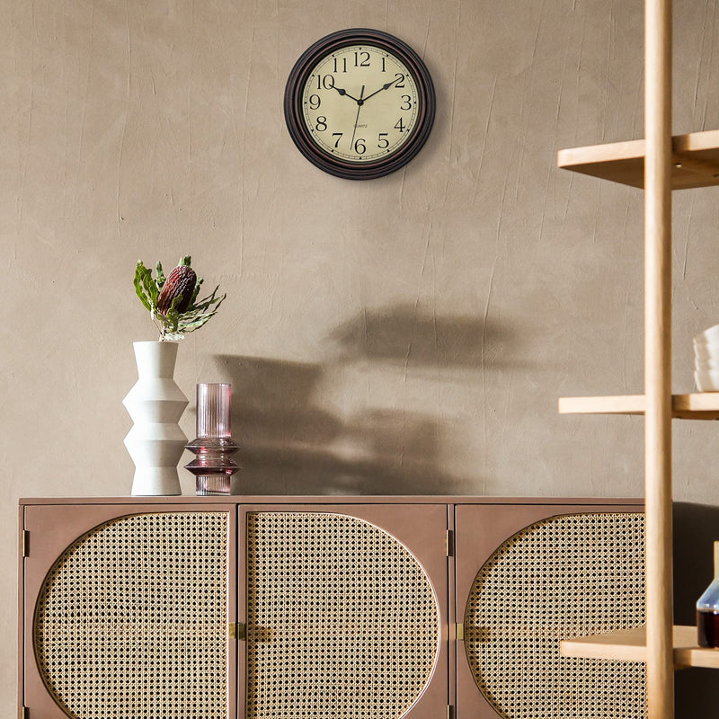 [Australia] - Foxtop Retro Silent Non-Ticking Round Classic Clock Quartz Decorative Battery Operated Wall Clock for Living Room Kitchen Home Office 12 inch (Bronze) Bronze 