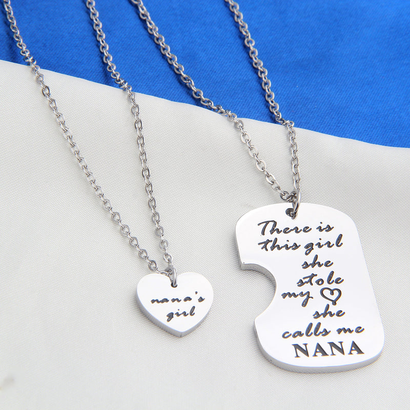 [Australia] - FEELMEM Nana's Girl Heart Pendant Granddaughter Necklace Grandma Necklace Set Family Jewelry Birthday Gift Necklaces-Set 