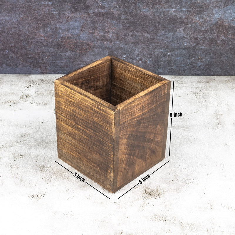[Australia] - Samhita Mango Wood Burning Finished Kitchen Utensil Holder for Countertop, Utensil Holder Container for Kitchen Cooking Utensil. (12.7cm x 12.7cm x 15.24cm) 