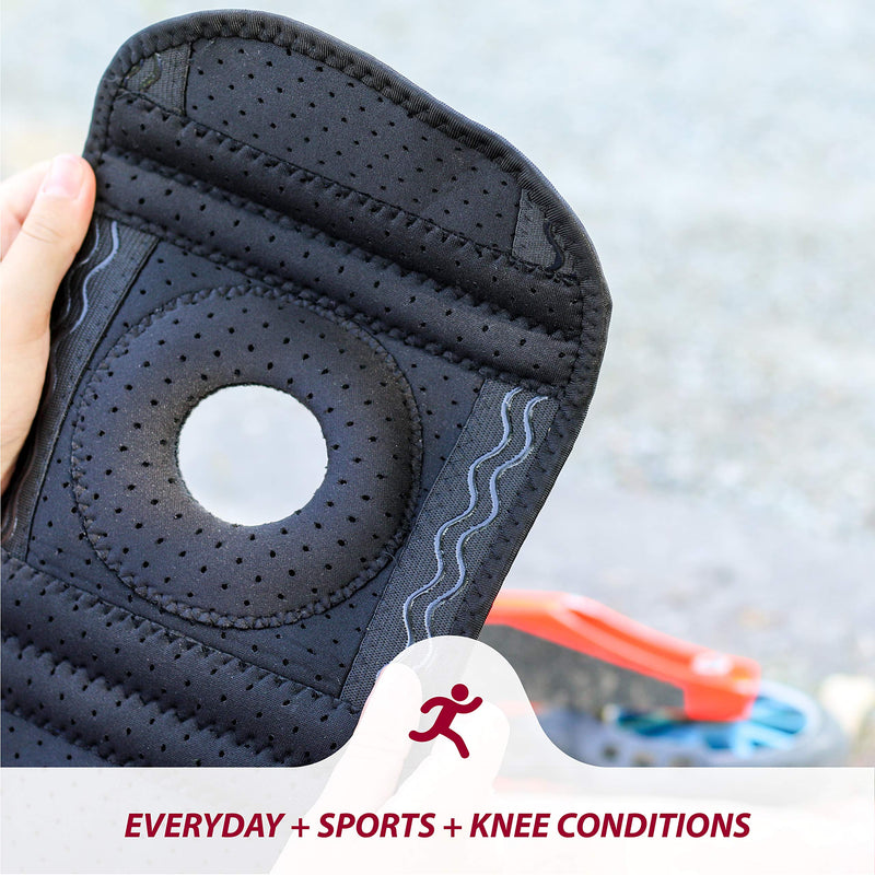 [Australia] - Adjustable Kids Knee Brace Support - Knee Support for Youth, Arthritis, ACL, MCL, LCL, Sports Exercise, Meniscus Tear, Dance. Open Patella Neoprene Stabilizer Wrap for Children, Boys, Girls (Black) One Size Black 