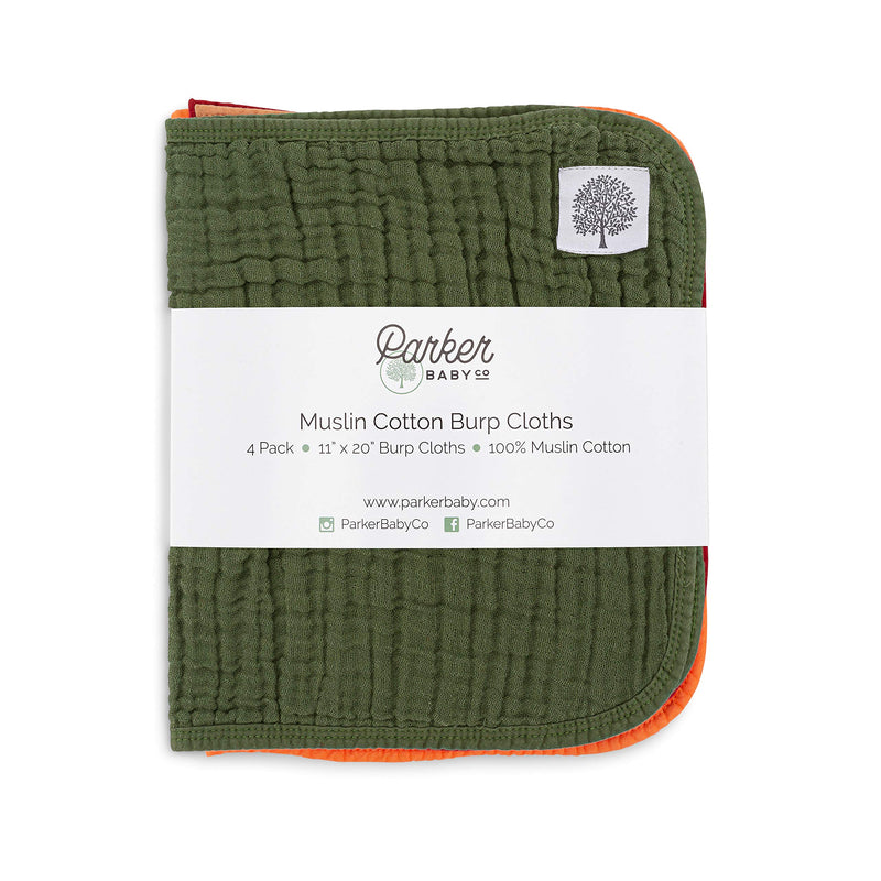 [Australia] - Parker Baby Muslin Cotton Burp Cloths - 4 Pack Large Cotton Burping Clothes for Boys, Girls, Unisex - Estes Set 