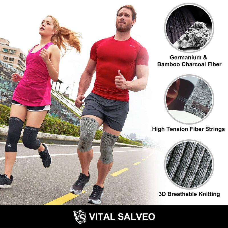[Australia] - Vital Salveo Knee Compression Sleeve Swelling Recovery Knee Brace S-Support Pain Relief for Men and Women Unisex for Running Basketball Gym Workout Sports Light Grey (1PC) X-Large X-Large (Pack of 1) 