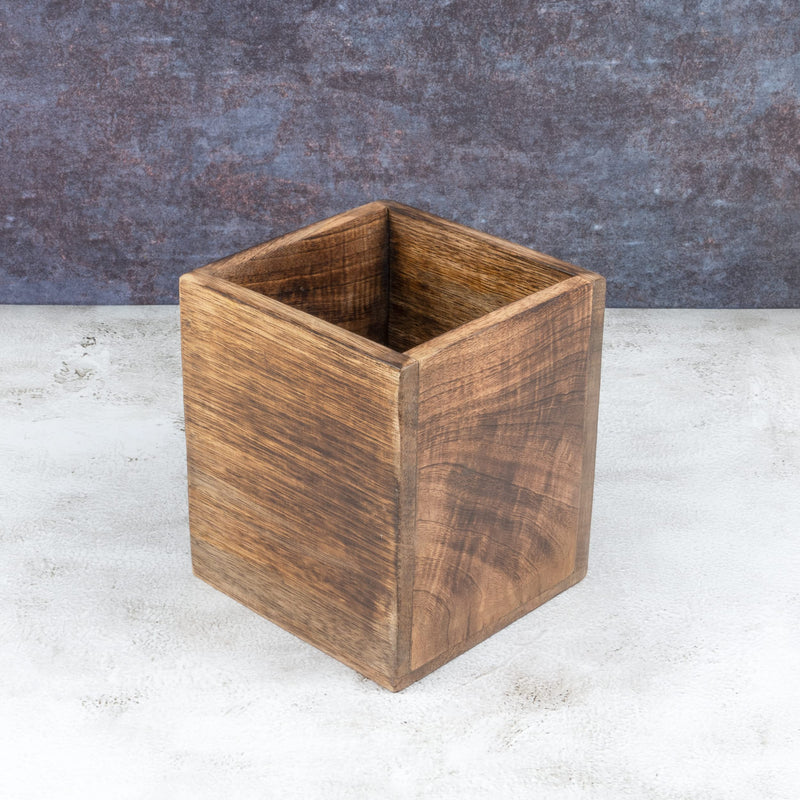 [Australia] - Samhita Mango Wood Burning Finished Kitchen Utensil Holder for Countertop, Utensil Holder Container for Kitchen Cooking Utensil. (12.7cm x 12.7cm x 15.24cm) 
