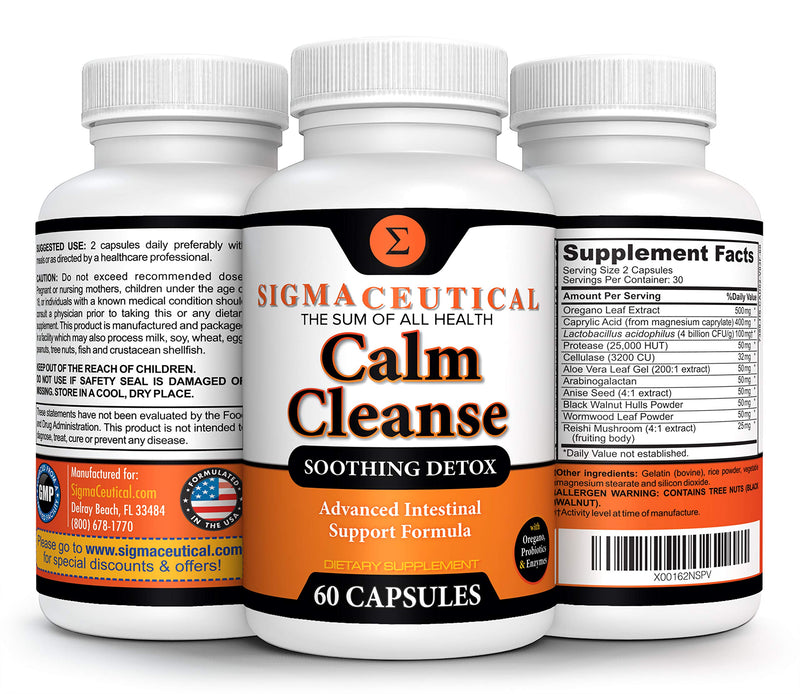[Australia] - Calm Cleanse Detox Support - Oral Overgrowth Treatment for Adults - Non-GMO Oral Detox Medicine and White Tongue Treatment – Mouth Overgrowth Treatment - 60 Capsules 