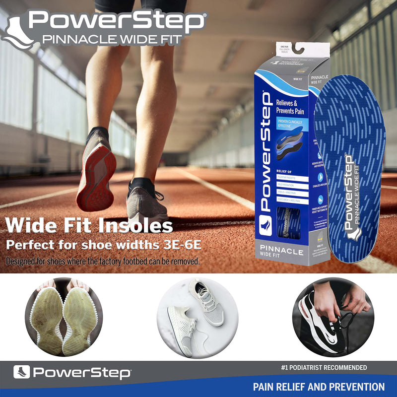 [Australia] - PowerStep Pinnacle Wide Fit, Neutral Arch Support, Wide Fit Insole for Shoe Widths 3E-6E, Plantar Fasciitis Pain Relief Men's 8-8.5 / Women's 10-10.5 Grey 