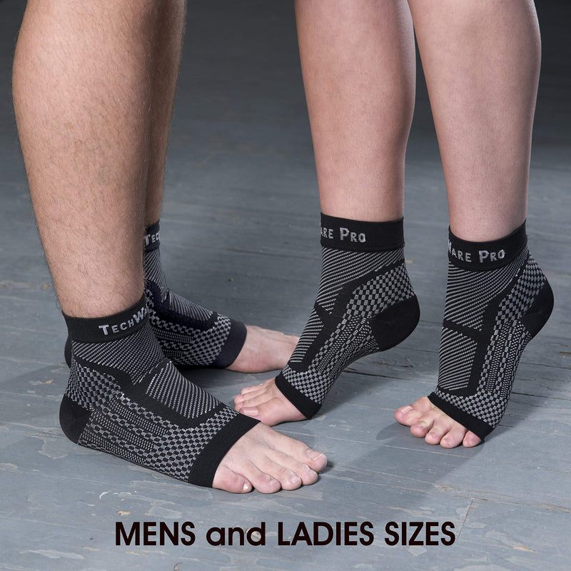 [Australia] - TechWare Pro Ankle Brace Compression Sleeve - Relieves Achilles Tendonitis, Joint Pain. Plantar Fasciitis Sock with Foot Arch Support. 2 Pair Bundle Black & Beige S/M Size 