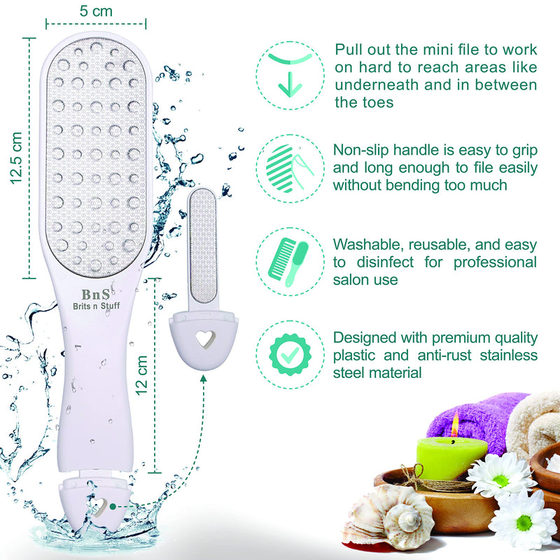 [Australia] - 3-in-1 Pedicure Foot File for Hard Skin Professional - Anti-Rust Steel Callus Remover for Cracked Heels - Easy to Utilize & Anti-Skid Design - Feet Care Tool for Wet & Dry Use- BRITS N STUFF 