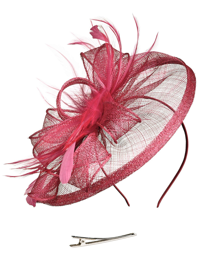 [Australia] - Zivyes Women Fascinator Headband Sinamay Base Rose Flower Feather Church Derby Hat with Hair Clip 1-plum 