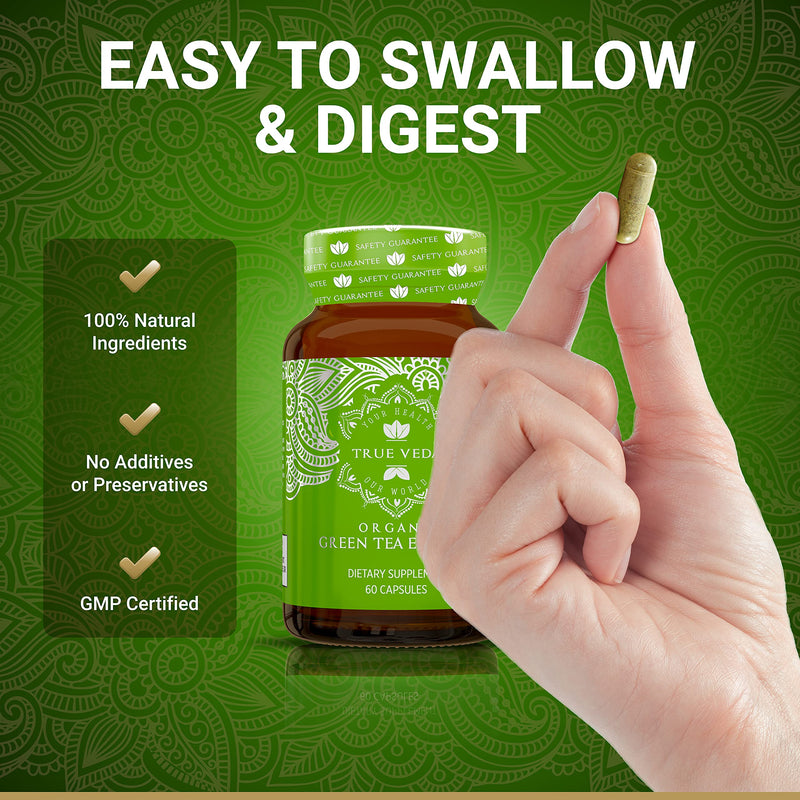 [Australia] - Organic Green Tea Extract Capsules - Certified Organic by Soil Association | 100% Natural Supplement | Natural Low Caffeine Source | Vegan | Ayurveda | 60 Easy Swallow Green Tea Tablets | Made in UK 60 Count (Pack of 1) 