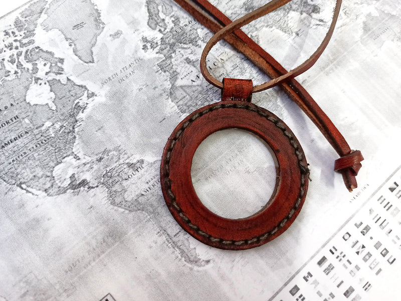 [Australia] - Magnifying Glass Nautical Vintage Leather Strap Necklace Magnifier Pendant 