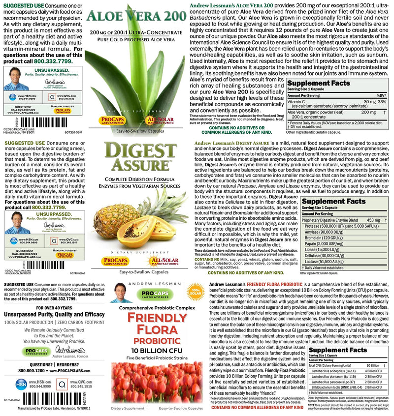 [Australia] - Andrew Lessman Complete Digestion Kit – 90 Capsules – 3-Product Bundle: 30 Capsules Each of Digest Assure, Aloe Vera-200 and Friendly Flora Probiotic, for Targeted Support to The Digestive System 