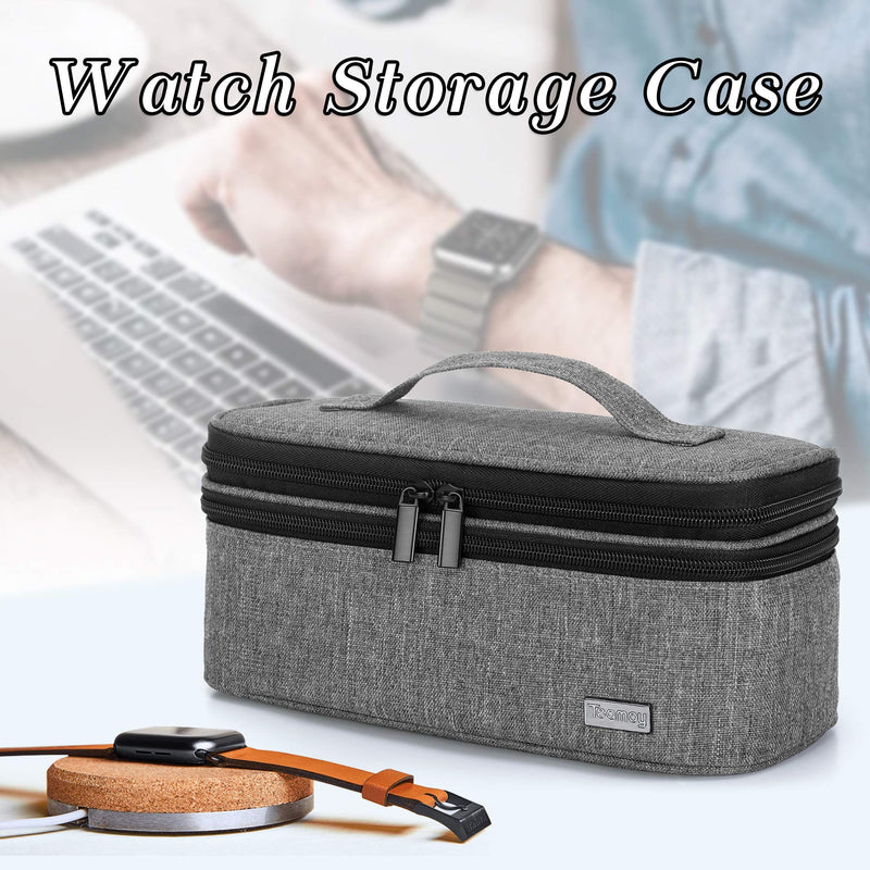 [Australia] - Teamoy Double-Layer Watch Box Organizer with Soft Padded Inner Liner, Travel Storage Case for Man Watches, Wristwatch and Accessories, Gray 