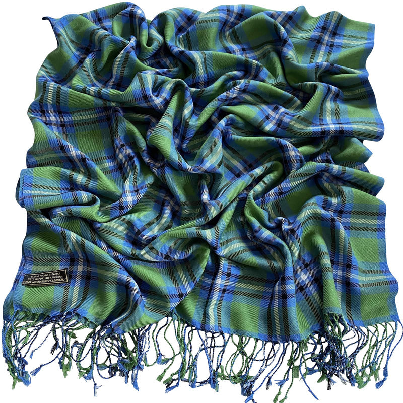 [Australia] - CJ Apparel Tartan Design Nepalese Tassels Shawl Seconds Scarf Wrap Stole Throw Head Wrap Face Cover Pashmina NEW Green 