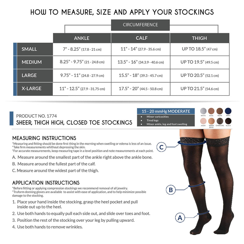 [Australia] - Truform Sheer Compression Stockings, 15-20 mmHg, Women's Thigh High Length, 20 Denier, Nude, Large Large (1 Pair) 