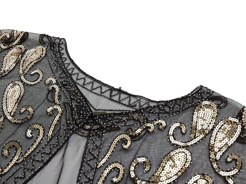 [Australia] - ArtiDeco Women's 1920s Shawl Sequin Beaded Art Deco Evening Cape Vintage Shawl Wraps (Black), Free, Black Gold 