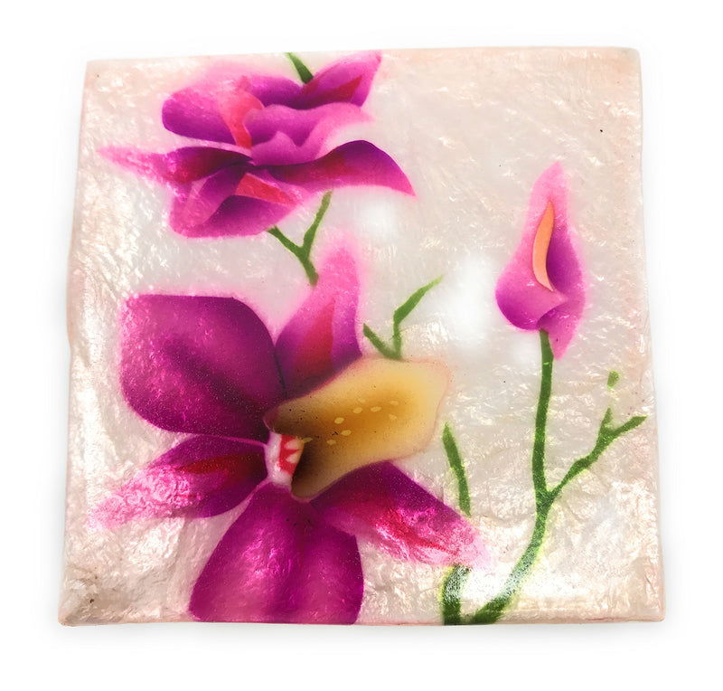 [Australia] - Kubla Craft Purple Orchid Capiz Shell Keepsake Box, 3 Inches Square 