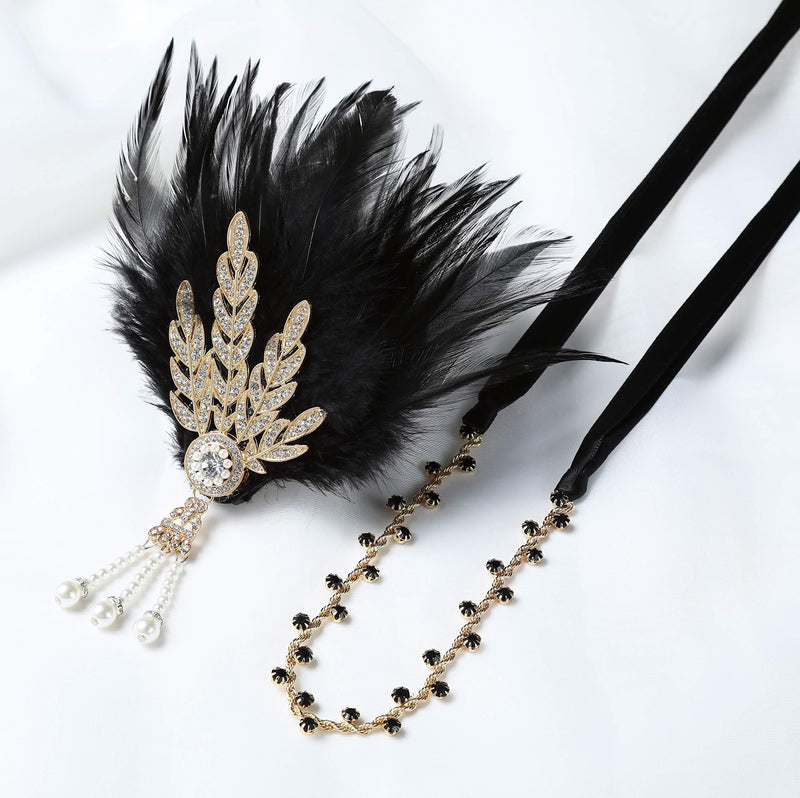 [Australia] - BABEYOND 1920s Flapper Headpiece Feather Headband Great Gatsby Headband 1920s Flapper Accessories Leaves Style for Art Deco Pageant Themed Party Gold 