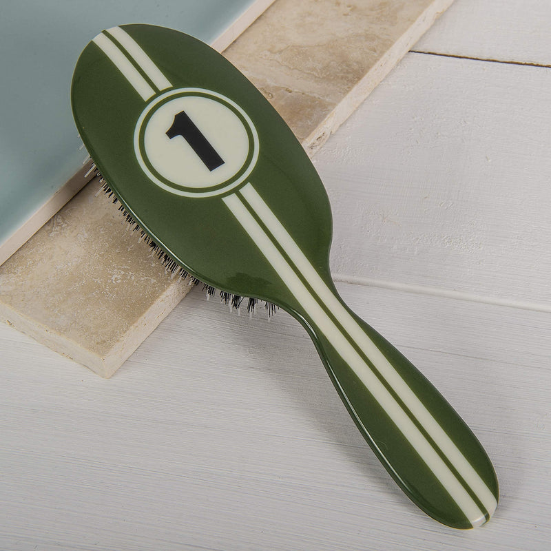 [Australia] - Rock & Ruddle Natural Bristle Hair Brush for Women and Kids (Large, 21cm) - Perfect for Wet or Dry Hair, Detangling Smoothing Blowdrying - Designed & Made in UK - Racing Stripes Design 