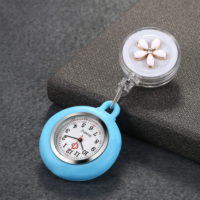 [Australia] - 1-2 Pack Retractable Lapel Watch with Second Hand for Nurses Doctors Clip-on Hanging Nurse Watches for Women Silicone Cover Badge Stethoscope Fob Pocket Watch blue 