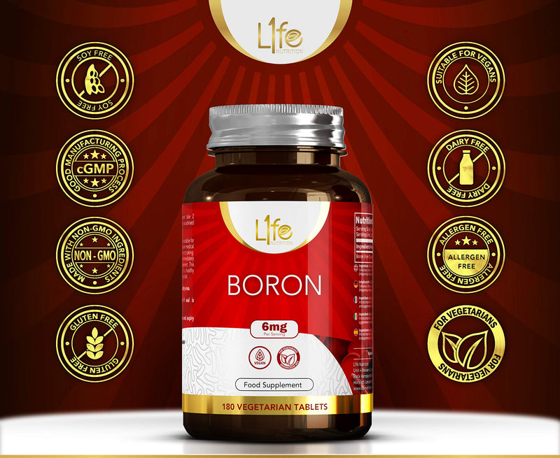 [Australia] - LN Boron Supplements | 180 High Strength Vegan Boron Tablets - 6mg per Serving | Non-GMO, Gluten, Dairy & Allergen Free | Manufactured in ISO Licensed Facility in The UK 