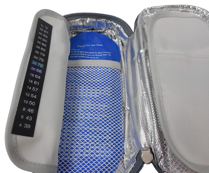 [Australia] - Travel Insulin Cool Bag by HEALUA- Diabetic Organizer Portable Medical Travel Cooler Case Pack with 2 X 48 Hour Extra Cool Reusable Ice Packs, Thermometer & Used Needle Pouch - Carry On Approved Size 1 Count (Pack of 1) 