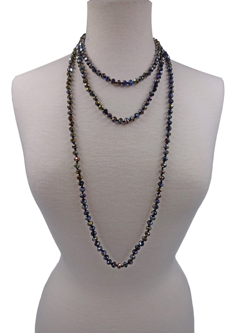 [Australia] - 80-inch 6x8MM Endless Infinity Beaded Long OR 4-Layer Multi Strand Statement Crystal Necklace. jet black aurora borealis finish 