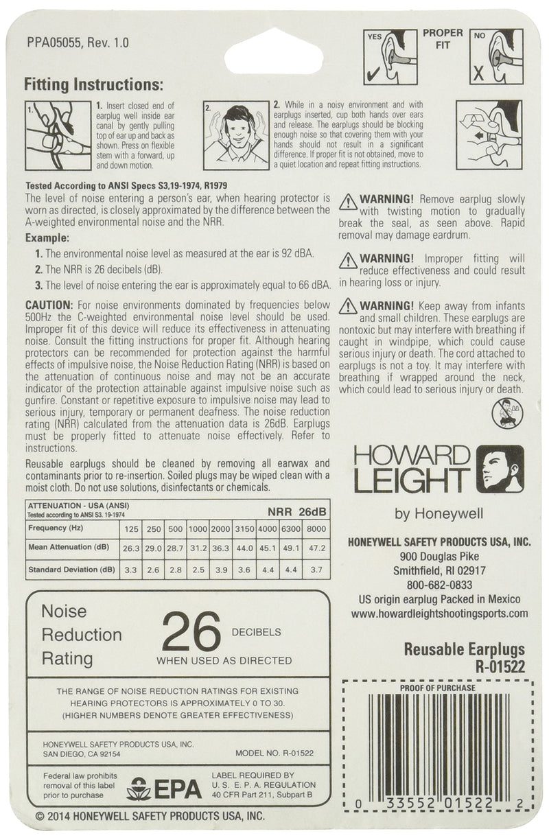 [Australia] - Howard Leight by Honeywell Quiet Corded Reusable Shooting Earplugs, 2-Pairs (R-01522) , Orange 
