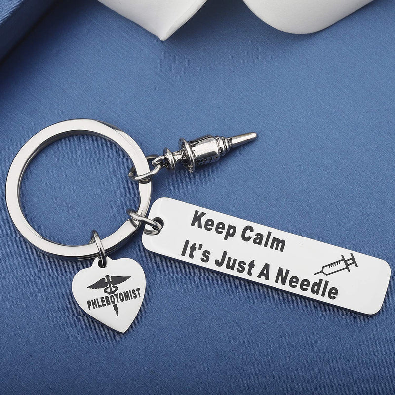 [Australia] - MYOSPARK Phlebotomist Gift Keep Calm It's Just A Needle Phlebotomy Keychain Medical Lab tech Gift for Phlebotomist Nurse Students Phlebotomist keychain 