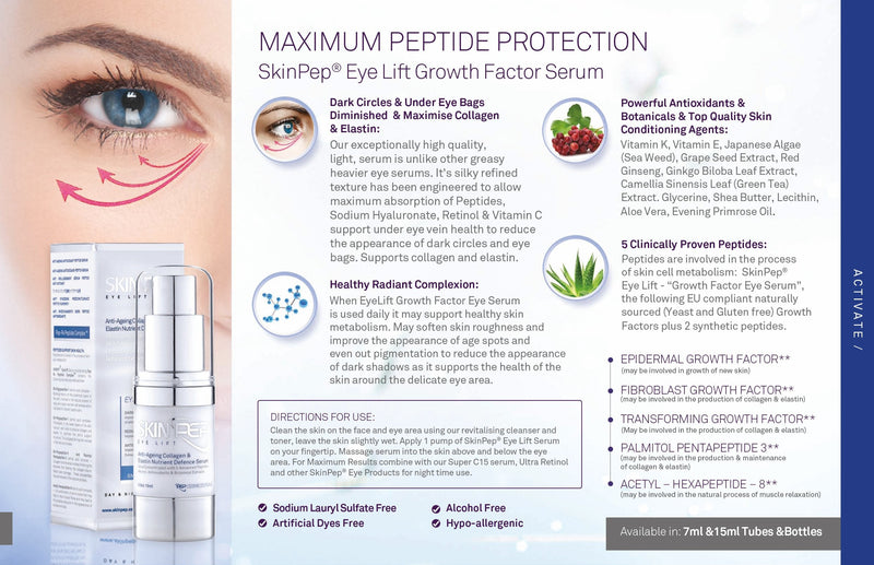 [Australia] - SkinPep® Eye Lift 15 ml - Anti-Ageing Collagen Elastin Nutrient Defense Serum Ultra Retinol Antioxidants - SkinPep Best Choice For Premium Quality Eye Lift 