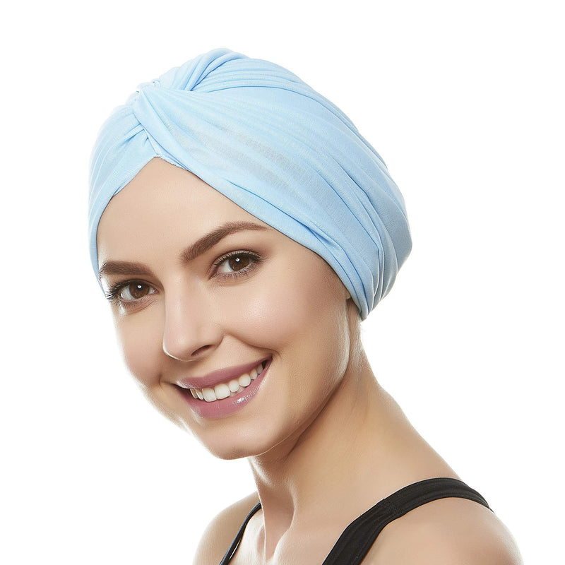 [Australia] - Beemo Womens Swim Cap Bathing Turban-Polyester Twisted Pleated Turban Head Cover Light Blue 
