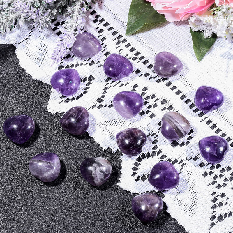 [Australia] - Nupuyai 5pcs Amethyst Crystal Heart Love Palm Worry Stone for Chakra Reiki Healing, Carved Stone for Home Decoration 2.5cm Purple/Amethyst 