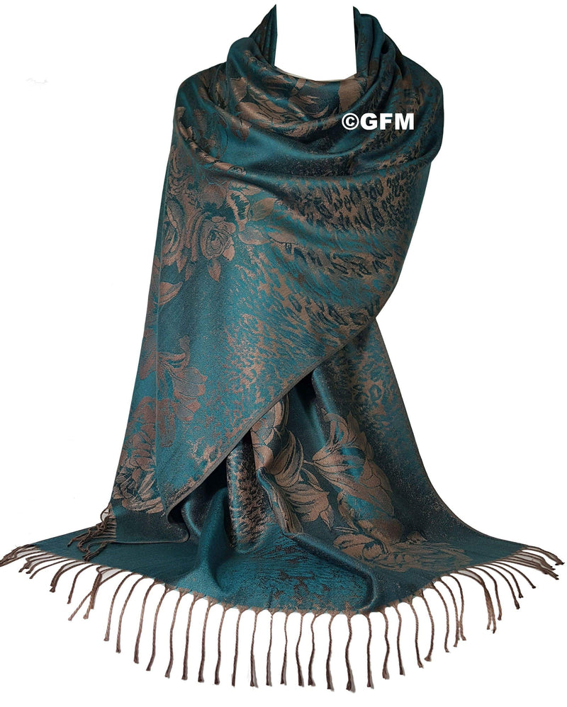 [Australia] - GFM Floral Pattern Pashmina Style Scarf Shawl (FRL3) 3030-tlkek-teal 