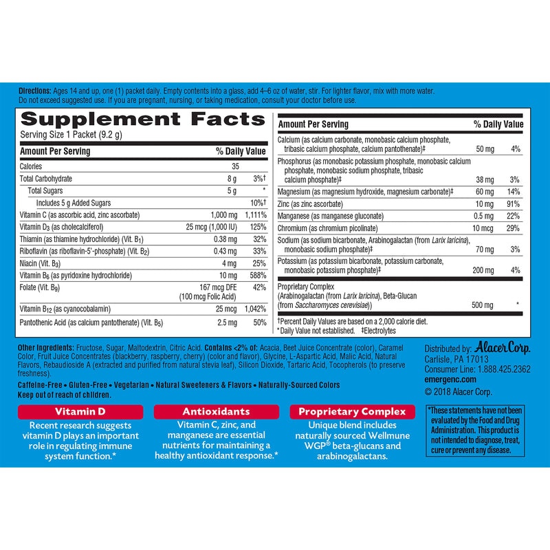 [Australia] - Emergen-C Immune+ 1000mg Vitamin C Powder, with Vitamin D, Zinc, Antioxidants and Electrolytes for Immunity, Immune Support Dietary Supplement, Raspberry Flavor - 30 Count/1 Month Supply 